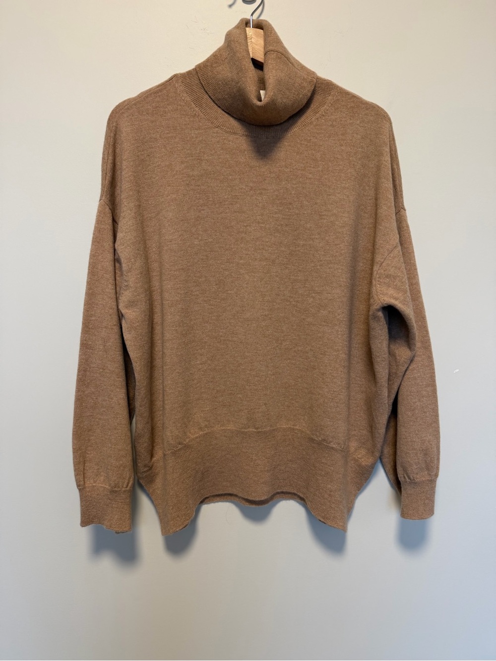 100% Wool Soaked Studio Women’s Camel Color Turtleneck Sweater